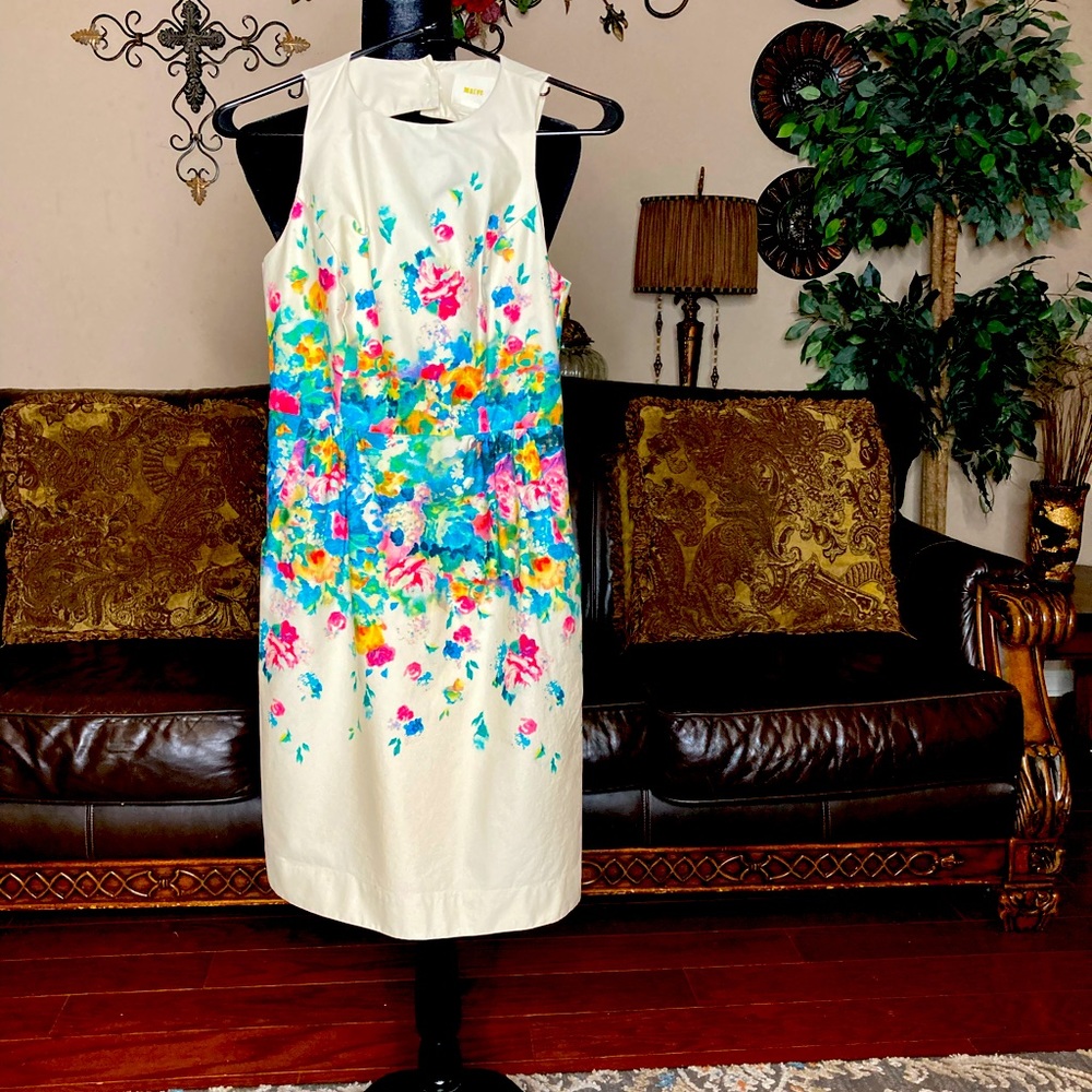 Maeve Anthropologie Dress Beige Floral Sleeveless Size 0 [C]